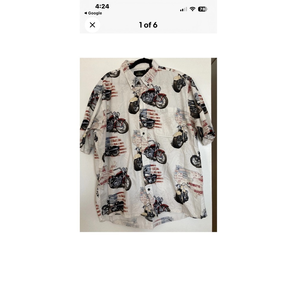 RedHead Mens XXL Motorcycle American Flag Short Sleeve Button Down Shirt White